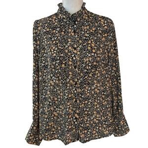 Nili Lotan x Target Size L Floral Print Pleated Blouse Top Button Front